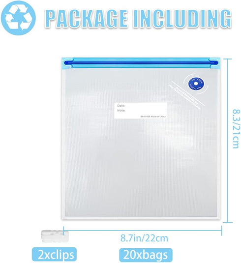 Sous Vide Bags 20pcs 8.3x8.7in/21x22cm BPA Free Reusable Vacuum Sealer Bags Keep Food Fresh...