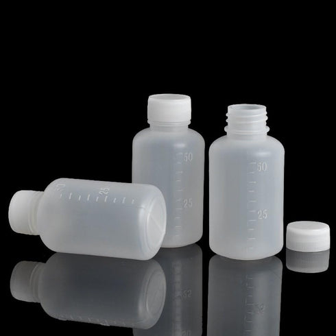 50Pcs 50ml PE Plastic Empty Small Mouth Graduated Lab Chemical Container Reagent Bottle Sample Sealing Liquid Medicine Bottles, Plastic Bottles, S...