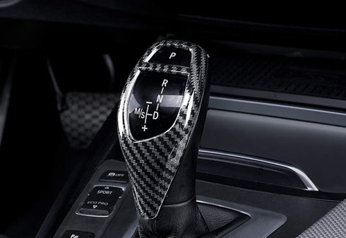 iJDMTOY Glossy Black Carbon Fiber Pattern Shift Knob Cover Shell Compatible with BMW Fxx 2 3 4 5 6 Series X3 X4 X5 X6 Performance Sports Shifter...