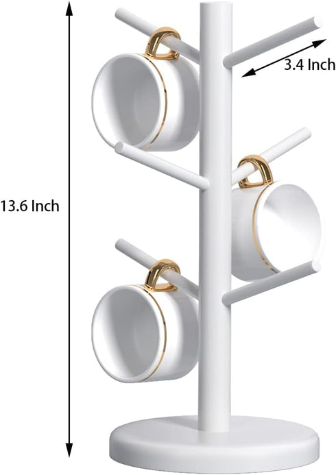 Mug Holder Tree, Coffee Bar Accessories,Coffee Mug Rack with 6 Hooks,Wood Coffee Cup Holder for Countertop,White...