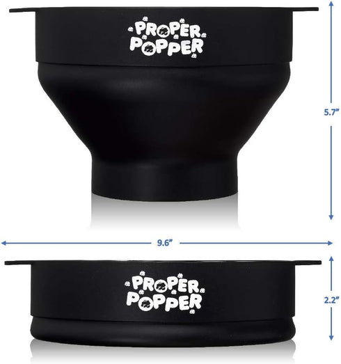 The Original Proper Popper Microwave Popcorn Popper, Silicone Popcorn Maker, Collapsible Bowl BPA Free & Dishwasher Safe - (Black)...