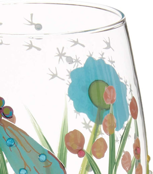 Lolita Dragonfly Summer Artisan Painted Wine Glass Gift, 440 ml...