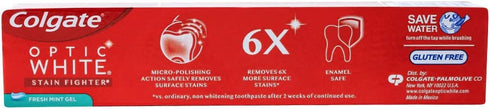 Colgate Optic White Toothpaste, Stain Fighter, Fresh Mint Gel, Travel Size 2.0 oz (Pack of 2)...