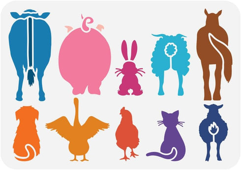 FINGERINSPIRE Farm Animal Painting Stencil 8.3x11.7inch Reusable Animals Back View Pattern Drawing Template Cows Sheep Horse Rabbit Cat Dog Goat S...