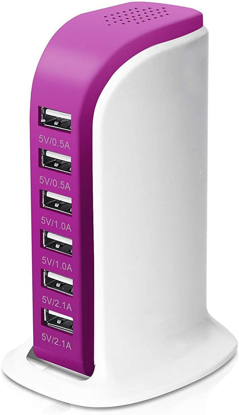 6-Port USB Wall Charger Desktop Charging Station Quick Charge 2.1,Compatible with iPhone iPad Cell Phone Tablets(Rose red)...