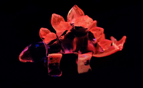 Garden Deco Glow in The Dark Pink Stegosaurus Hand Blown Art Glass Figurine Ornament Sculpture...