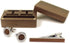 Rustic Black Walnut Wooden Round Cufflinks Tie Clips With Organizer Box for Men...