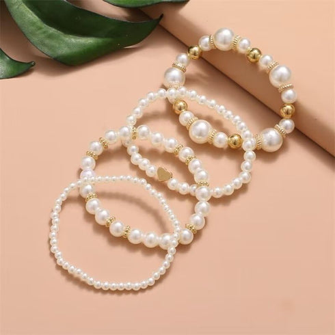 Blue Drop Multilayer Chunky Simulated Pearl Stackable Stretch Bracelet Set For Women Girls Beaded Ball Adjustable Multilayered Elastic Bangles Wed...