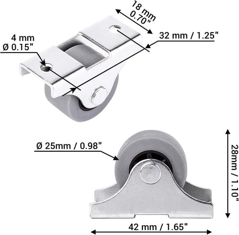 (Pack of 8) 1"" / (25 mm) Small Wheel Castors Rubber Wheels for Furniture Not Swivelling Non-Plastic Casting Device & Equipment Small Wheel Caster...