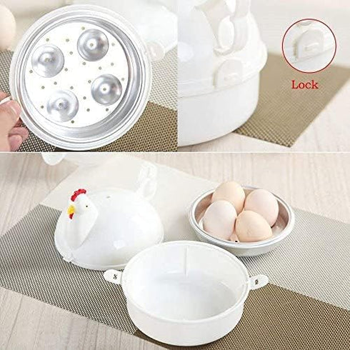 4 Eggs Boiler Steamer, Chicken Shape Microwave Egg Poacher, Rapid Egg Cooker for Hard, Soft & Poached Eggs, Mini Egg Maker, Easy Clean...