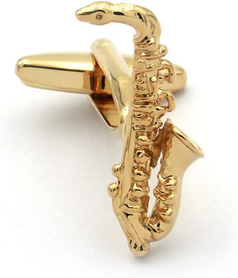 Saxophone Sax Music Pair Gold Cufflinks...