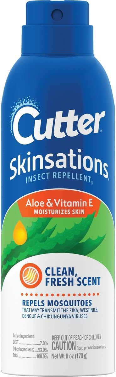 Cutter Skinsations Insect Repellent, Repels Mosquitos, Ticks, Gnats, Fleas, 7% DEET, 6 fl Ounce (Aerosol Spray)...