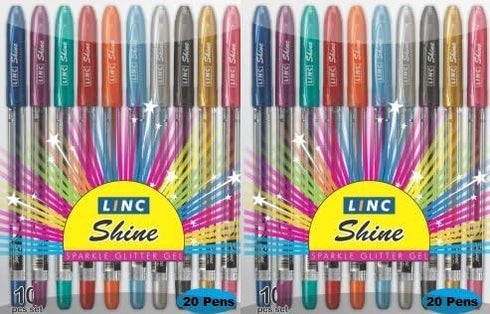Linc Shine Sparkle Glitter Gel Pen - Pack of 2 (20 Pens) Extra Sparkle Shine - Buy Original from E-Retail Deals Only....