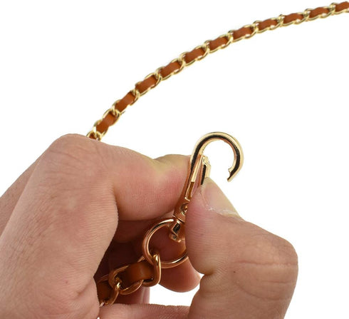HAHIYO Mini Purse Chain Strap Slim Wide 8mm for LV Length 55.1 inches Extra Thick 4.5mm Brown Leather Gold Hardware for Shoulder Cross Body Sling ...