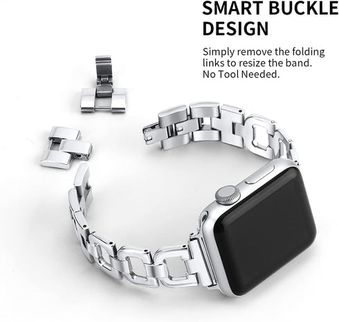 OULUCCI Compatible with Apple Watch Band 38mm 40mm 41mm Women iWatch SE, Series 8 7 SE 6 5 4 3 2 1 Stainless Steel Wristband D-Link Sport Strap Si...