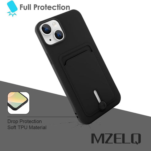 MZELQ TPU Wallet Compatible with iPhone 15 Case 2023, Card Holder Camera Protection Cover + Screen Protector, Push-able Card Slot Silicone Soft Ca...