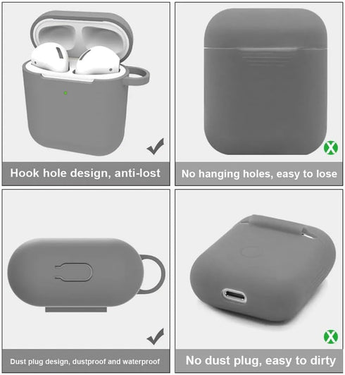 Airpods 2nd Generation Case Cover: Apple 1st or 2nd Generation Airpods Case Soft Silicone Protective Cover with Keychain Hook?Gray Waterproof Airp...