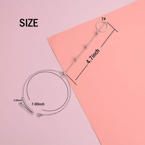 Alphm S925 Sterling Silver Finger Ring Bracelet Hand Harness Adjustable Chain Set for Women...