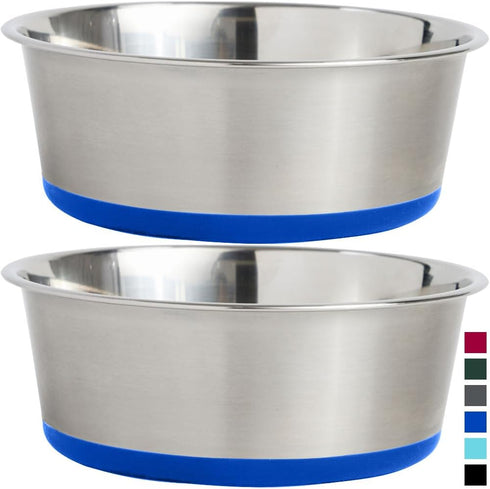 Gorilla Grip Stainless Steel Metal Dog Bowl Set of 2, Rubber Base, Heavy Duty Feeding Dishes, Food Grade BPA Free, Less Sliding, Quiet Pet Bowls f...