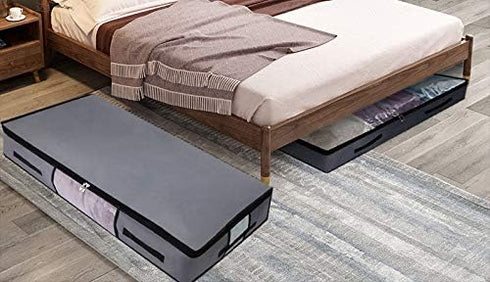 AMJ Foldable Underbed Bags - Pack of 2, Transparent Zip Lid Under Bed Storage Bags for Bedroom Wardrobe, Washable, Dark Gray...