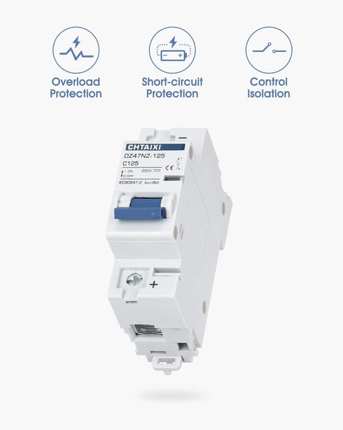 DC Miniature Circuit Breaker, 1 Pole 250V 100 Amp Isolator for Solar PV System, Thermal Magnetic Trip, DIN Rail Mount, High Current DC Disconnect ...