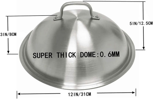 Griddle Accessories - Heavy Duty 12 Inch Round Basting Cover - Stainless Steel - Cheese Melting Dome and Steaming Cover - Best for Use in Flat Top...