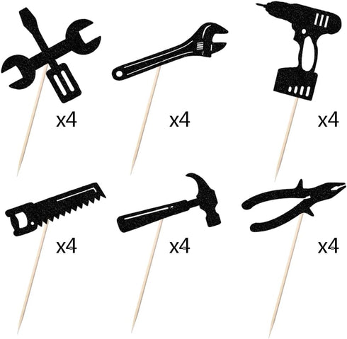 24PCS Tools Cupcake Topper?Wrench Hammer Drill Pliers Handsaw Tape Measure Screwdriver Construction Tools Cake Decorating?Boys Men Birthday Cake d...