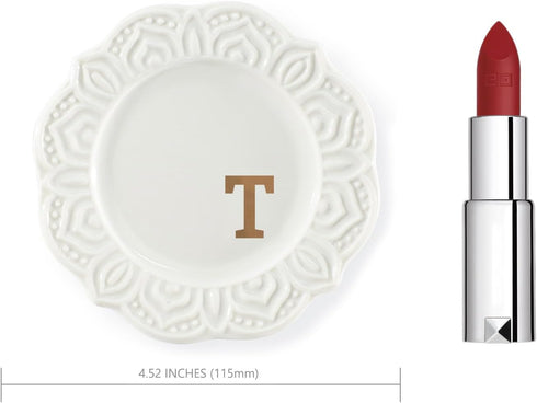 Scwhousi Initials Ring Dish T-Ceramic Jewerly Tray Trinket Dish for Rings Earrings Necklaces Bracelet Watch Keys,Monogrammed Gifts for Women Valen...