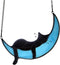 Black Cat Decor On Blue Moon Stained Window Hanging, Stained Cat Suncatchers Decoration Cat Decor for Cat Lovers Indoor...