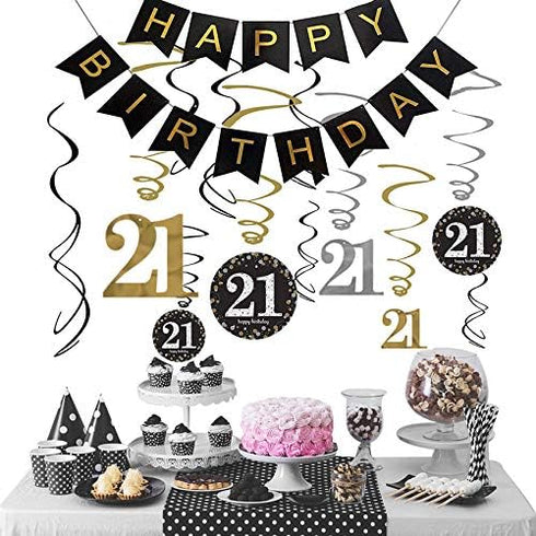 21st Birthday Party Decorations kit, 21st Birthday Gifts for Her/Him, Happy 21st Birthday Banner, Sparkling Celebration 21 Hanging Swirls,"Finally...