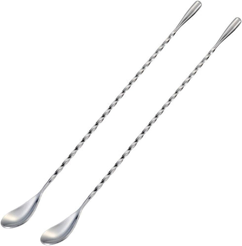 Briout Bar Spoon Cocktail Mixing Stirrers for Drink, Stainless Steel 12 Inches Long Handle, Silver 2 Pieces...