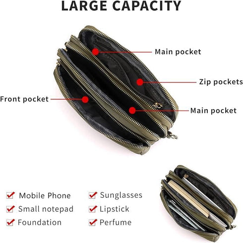 Small Crossbody Bag Shoulder Bag Purse Nylon Clutch Phone Wallet with Zipper & Adjustable Strap Handbag for Women...