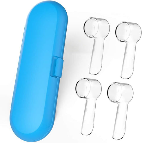 Electric Toothbrush Travel Case for Oral-B Toothbrushes - 4 Pcs Toothbrush Head Covers Compatible with Oral B Electric Toothbrush Heads (Blue)...