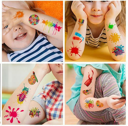 Art Temporary Tattoo Paint Birthday Party Favors Decorations Art Birthday Party Tattoos Stickers Favors Creative Party Supplies for Kids Girls Boy...