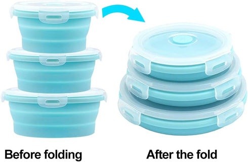 Collapsible Bowls, GLE2016 Silicone Collapsible Food Storage Containers with Lids for Camping, Round Silicone Lunch Containers, Microwave, Dishwas...