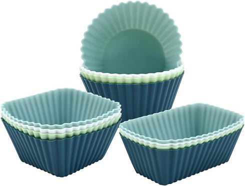 12 Pack Reusable Silicone Cupcake Baking Cups, 3 Shapes of Standard Round & Square & Rectangle,Muffin Liners,Non-Toxic, BPA Free, Dishwasher Safe...