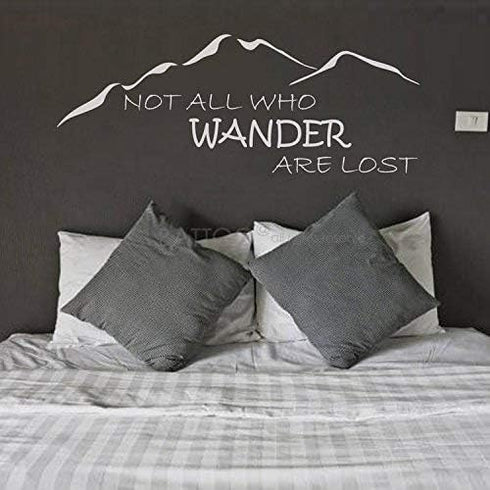BATTOO Not All Who Wander are Lost Wall Decal Mountain Vinyl Sticker 22" W 8.5" H Family Kids Room Mural Motivation Love Home Travel Hobbit, White...