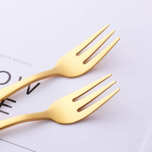 Comicfs 12-Piece Appetizer Small Forks, 5.2 Inches, Dessert Forks Stainless Steel, Gold 3-Tine Portable Cocktail Salad Fruit Forks for Party Trave...