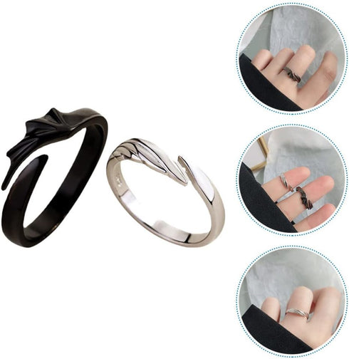 LIFKOME 2pcs Angel Devil Wings Adjustable Ring for Men and Women Black White Couple Ring Silver Couple Matching Jewelry for Engagement Marry Weddi...