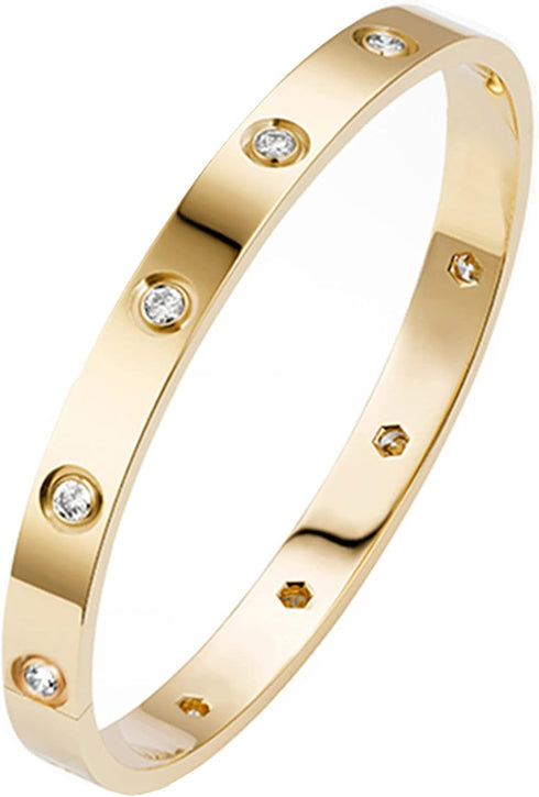 18K Gold Plated Love Friendship Bracelet with Cubic Zirconia Stones Bangle Cuff Best Gifts with Crystal for Mother's Day Valentine's Day Wedding C...