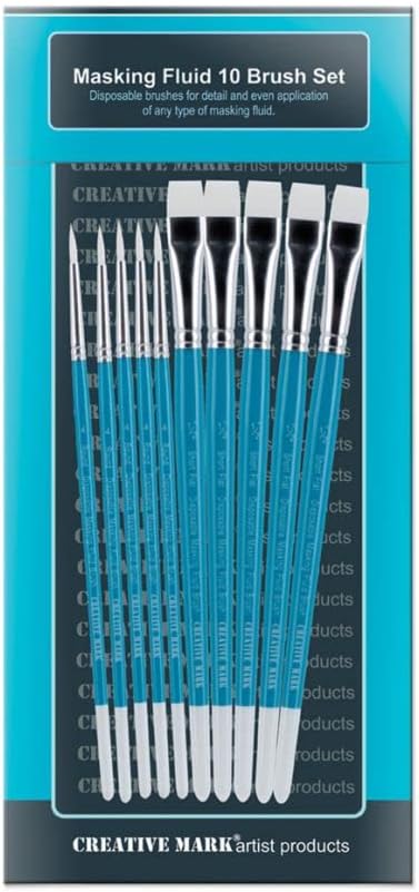Creative Mark Masking Fluid Paint Brushes (Set of 10) - Watercolor Brushes Contains Synthetic Hair w/Short Wood Handles...
