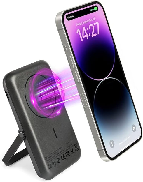 MGG Magnetic Battery Pack PD 20W for MagSafe 5000mAh Wireless Portable Charger with Foldable Stand - Mag-Safe Power Bank Fast Charging with USB C ...