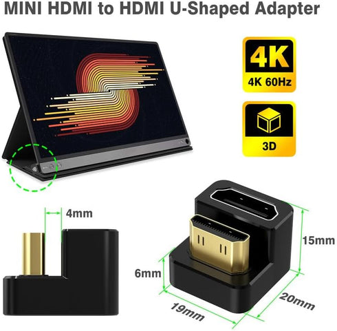 AGVEE 180 Degree Angled USB-C to USB-C Adapter and Long Side Inward U-Shaped Mini HDMI to HDMI Converter, HDMI 2.0 4k@60HZ, Coupler Extender Exten...