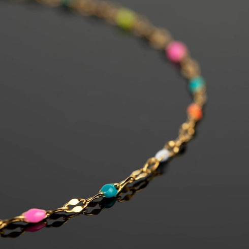 Kyutong 16.4 Feet Gold Plated Stainless Steel Chain Necklace Colorful Enamel Beaded Chains Bulk Thin Lip Chain Link with Lobster Clasps Jump Rings...