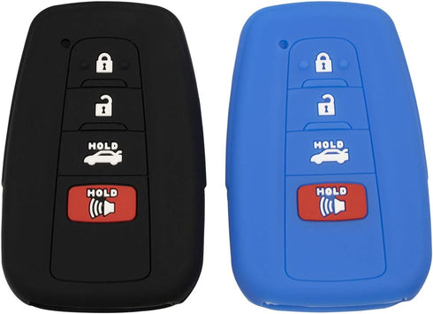 Lcyam Silicone Key Fob Cover Compatible with Toyota 4Runner RAV4 XLE Highlander XSE Camry SE Prius CHR Corolla ( Black Blue, 4 Button)...