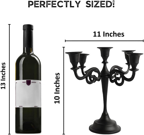 Rely+ 5 Arm Matte Black Candelabra Taper Candle Holders Decorations Indoor Kitchen Décor Table Candles Candlestick Candelabra Centerpiece Gothic H...