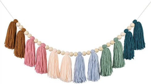 DrCor Boho Rainbow Tassel Garland – Handmade Cotton Yarn Wall Hanging in Earthy Tones for Classroom, Nursery, Kids Room, Baby Shower, Birthday, or...