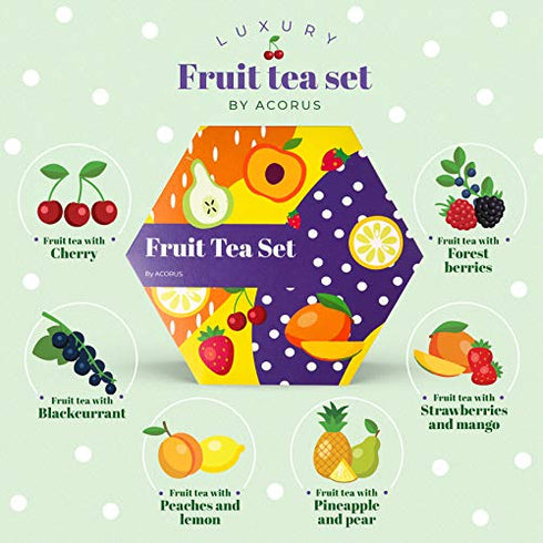 ACORUS Fruit Luxury Tea Set - Assorted Fruit and Herbal Teas Box, Tea Gift Sets, Large Variety Pack, Perfect for Refreshing Iced Drinks, Sampler 6...
