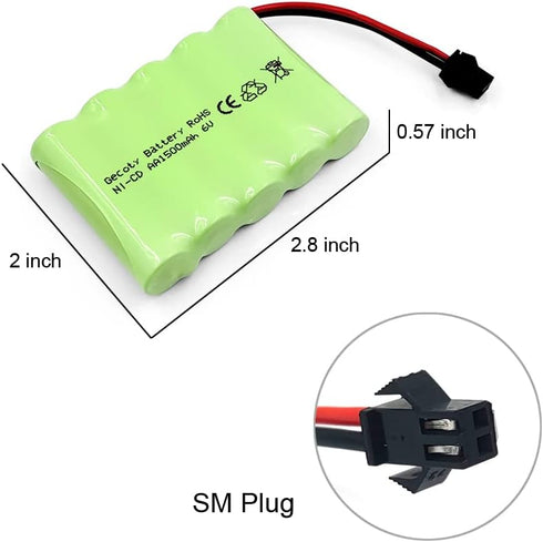 6V RC Battery, 2 Pack 1500mAh Ni-Cd Rechargeable 5-Cells AA Battery Packs with SM 2P Plug for RC Truck Vehicles Electrical Tools...