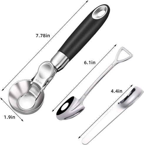 Ice cream scoop,With trigger,Stainless Steel Metal,Sturdy and durable,Useful spooner,Convenient to use,Gift,Set of 3,Dessert spoons used for cake ...